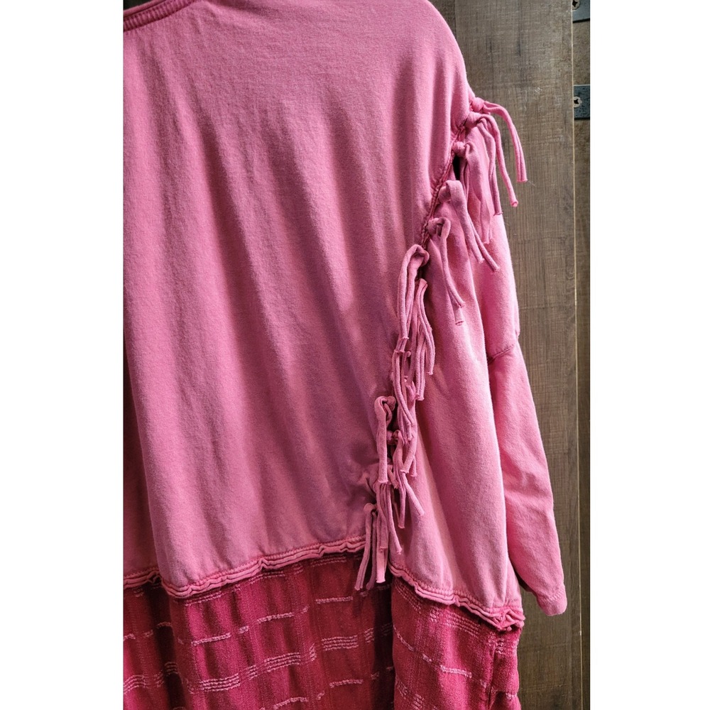 Free People Mixed Media Fringe V-Neck‎ Top Pink Burgundy Boho XS - Picture 11 of 14
